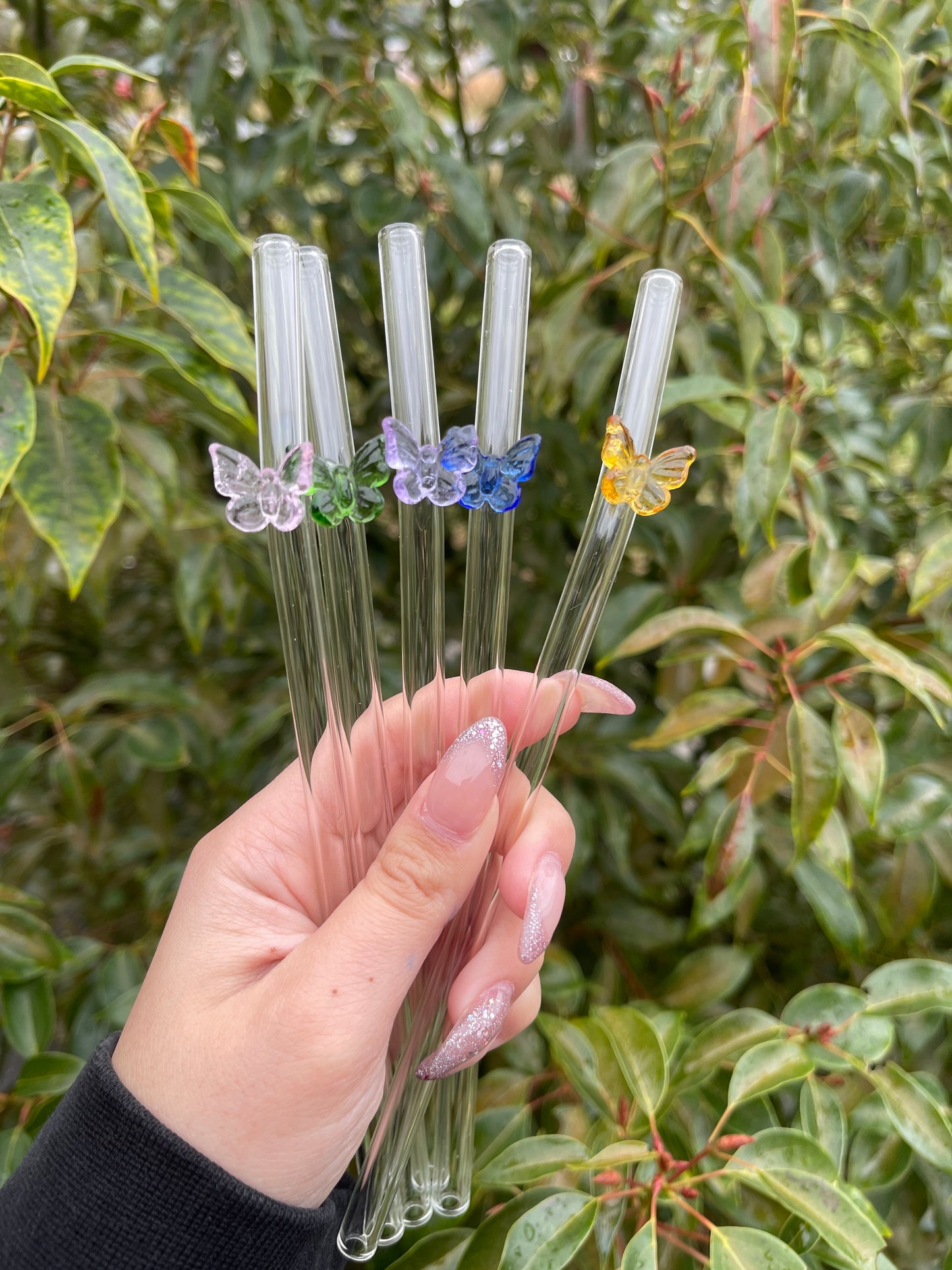 Glass butterfly straws