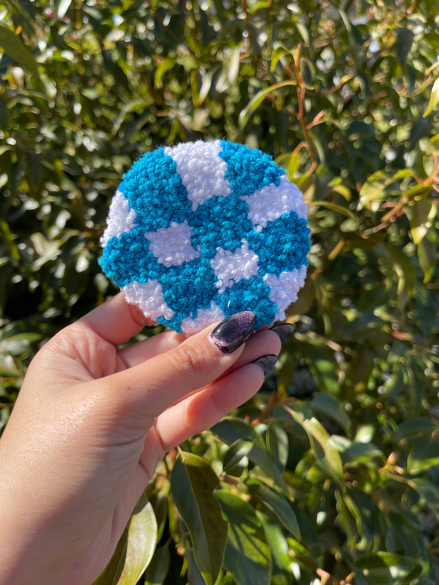 Light Blue Checkered and Cow Print Car Coasters