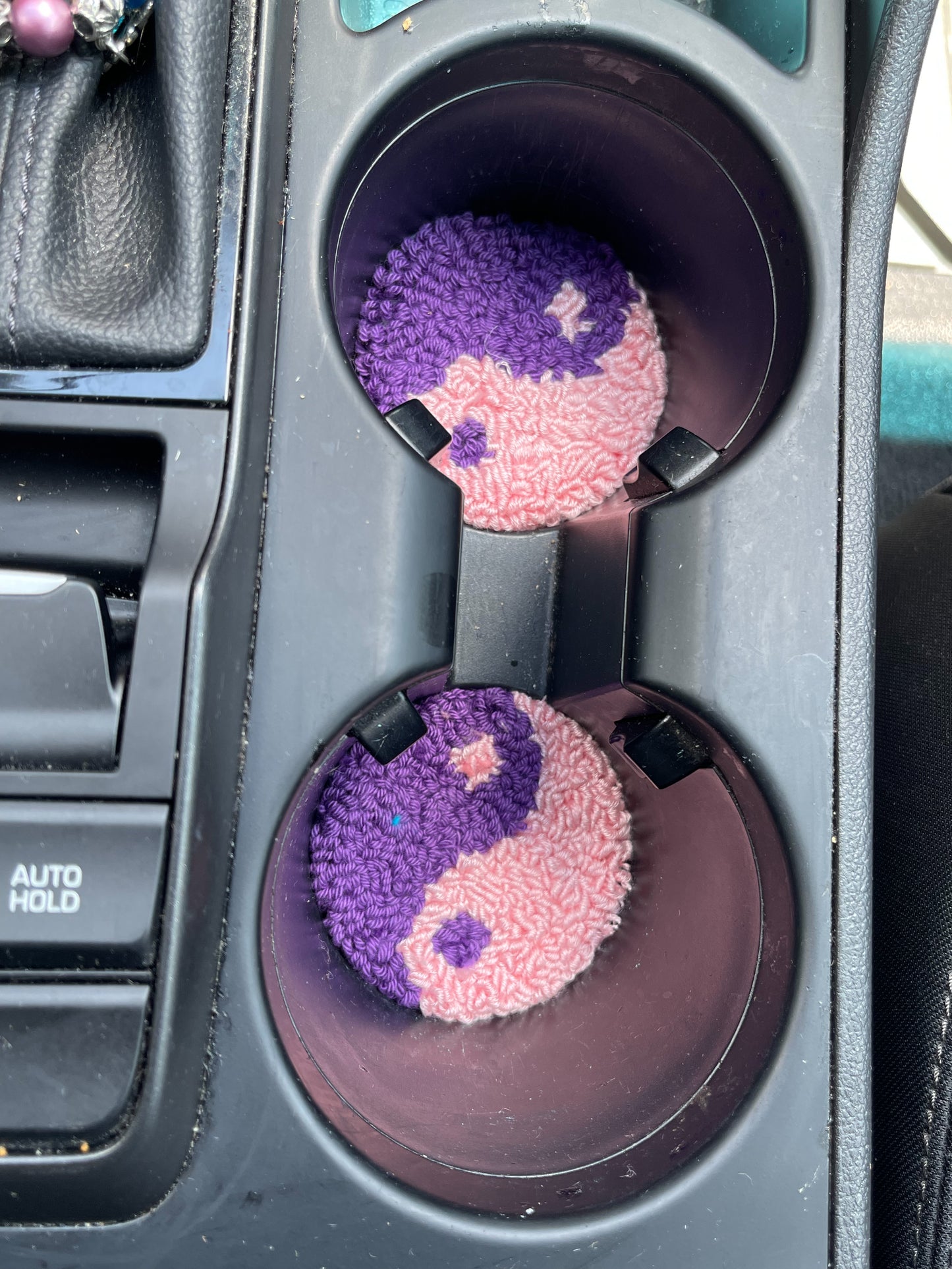 Yin and Yang Punch Needle Car Coasters